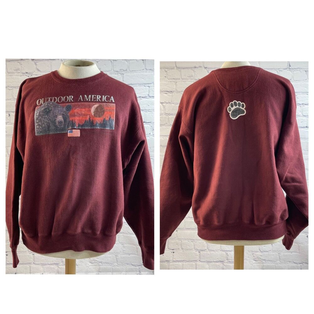 Vintage Champion Reverse Weave 90’s Crew Sweatshirt Maroon Outdoor America Sz XL